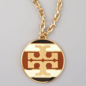 Tory Burch Striped Logo Pendant Necklace